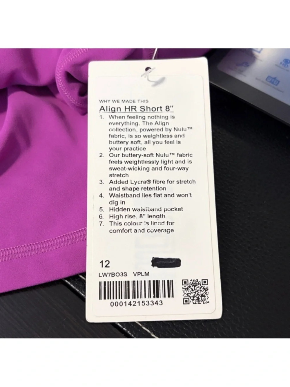 Lululemon Align High Rise Short 8 inch Vivid Plum Stretch Yoga Sz 12 NEW